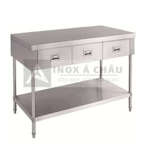Bàn inox 2 tầng có 3 ngăn kéo